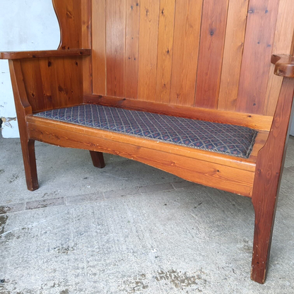 Pine High Back Wing Back Bench Fabric Seat Kitchen Hall Seat