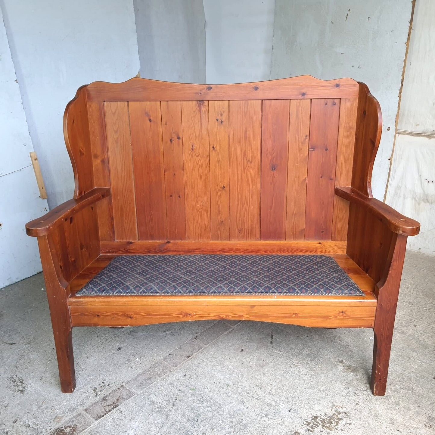 Pine High Back Wing Back Bench Fabric Seat Kitchen Hall Seat