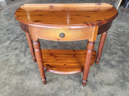 Pine demi lune 2 tier hall side end table drawer