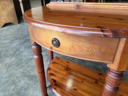 Pine demi lune 2 tier hall side end table drawer