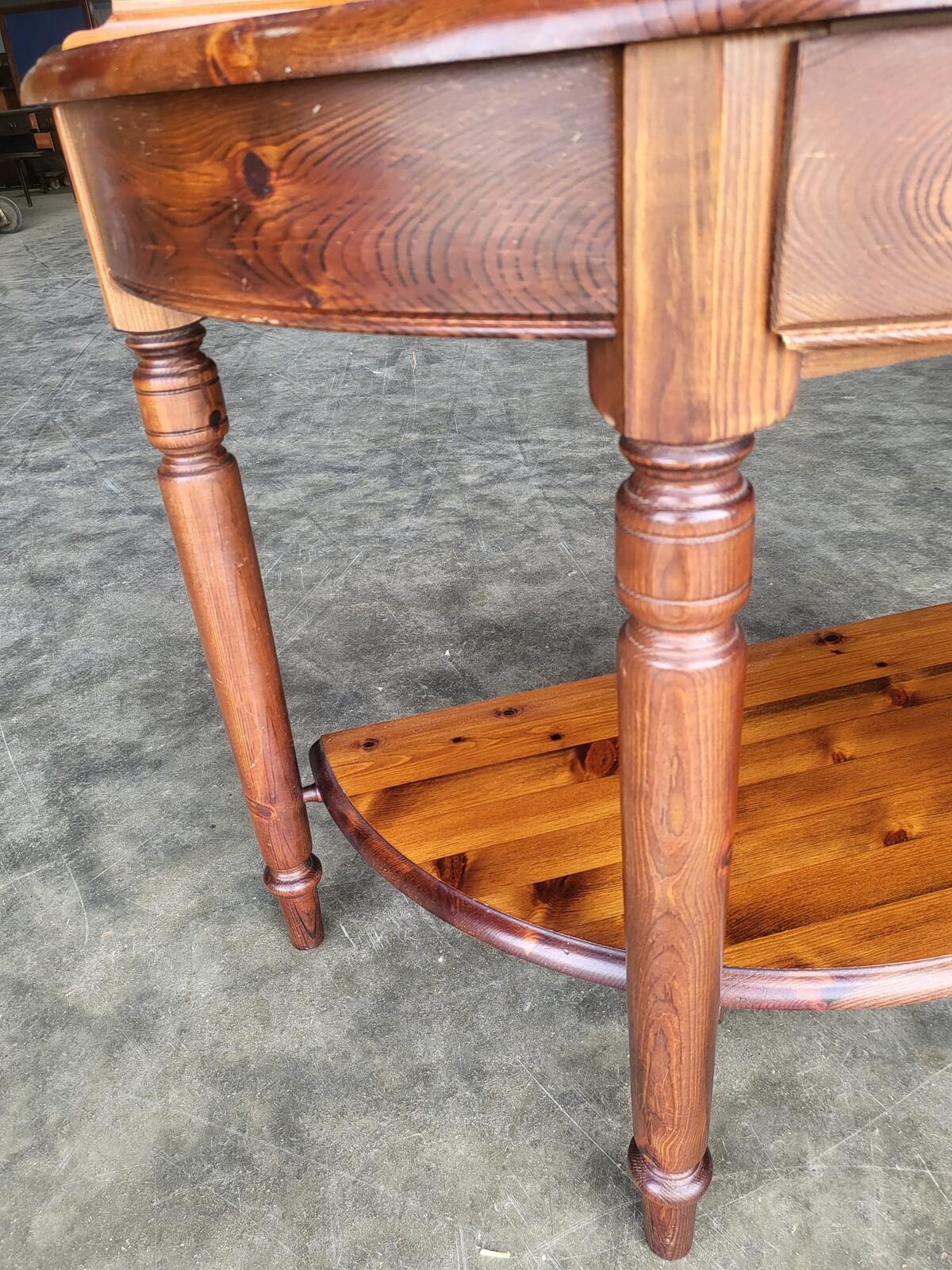Pine demi lune 2 tier hall side end table drawer
