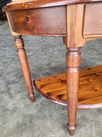 Pine demi lune 2 tier hall side end table drawer