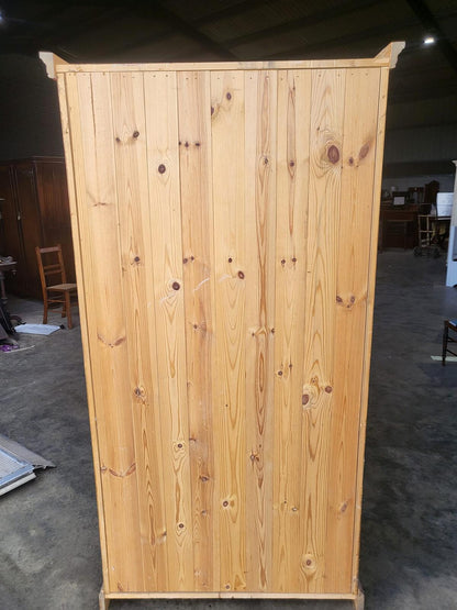 Pine panelled 2 door wardrobe hanging rail bedroom