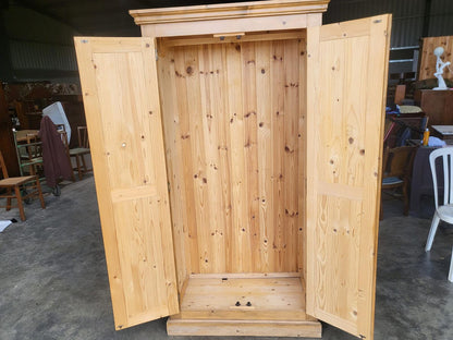 Pine panelled 2 door wardrobe hanging rail bedroom