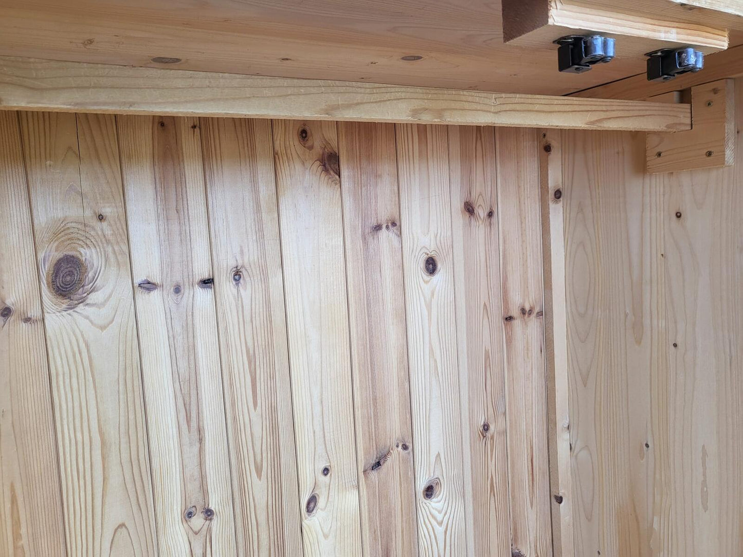 Pine panelled 2 door wardrobe hanging rail bedroom