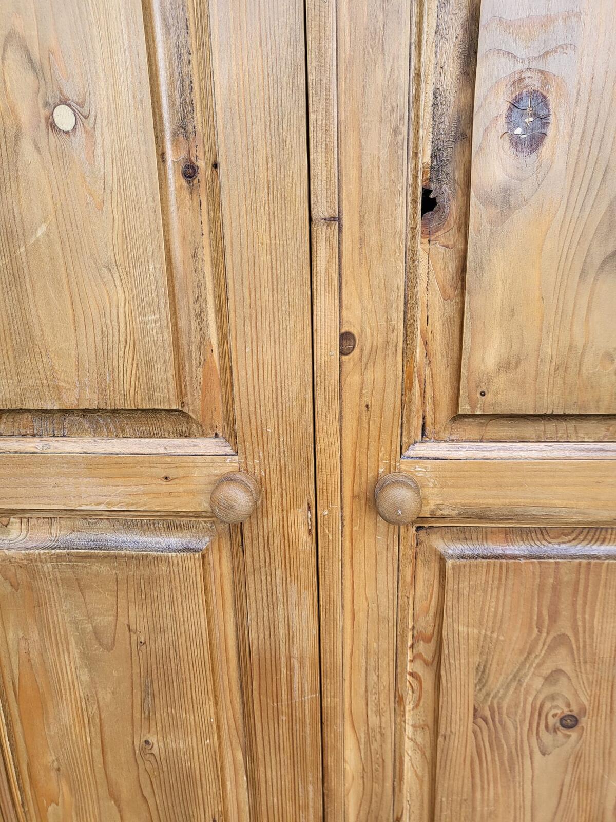 Pine panelled 2 door wardrobe hanging rail bedroom