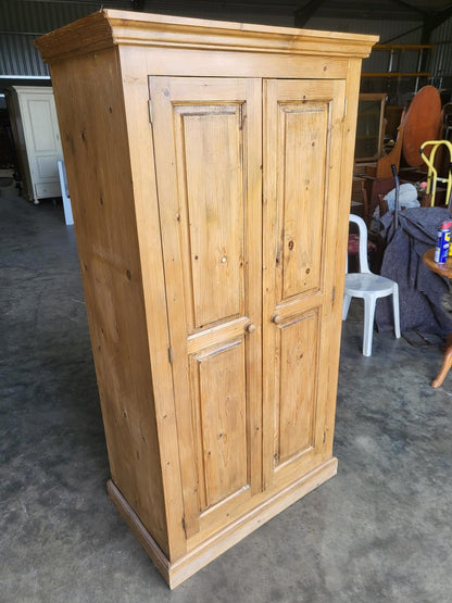 Pine panelled 2 door wardrobe hanging rail bedroom
