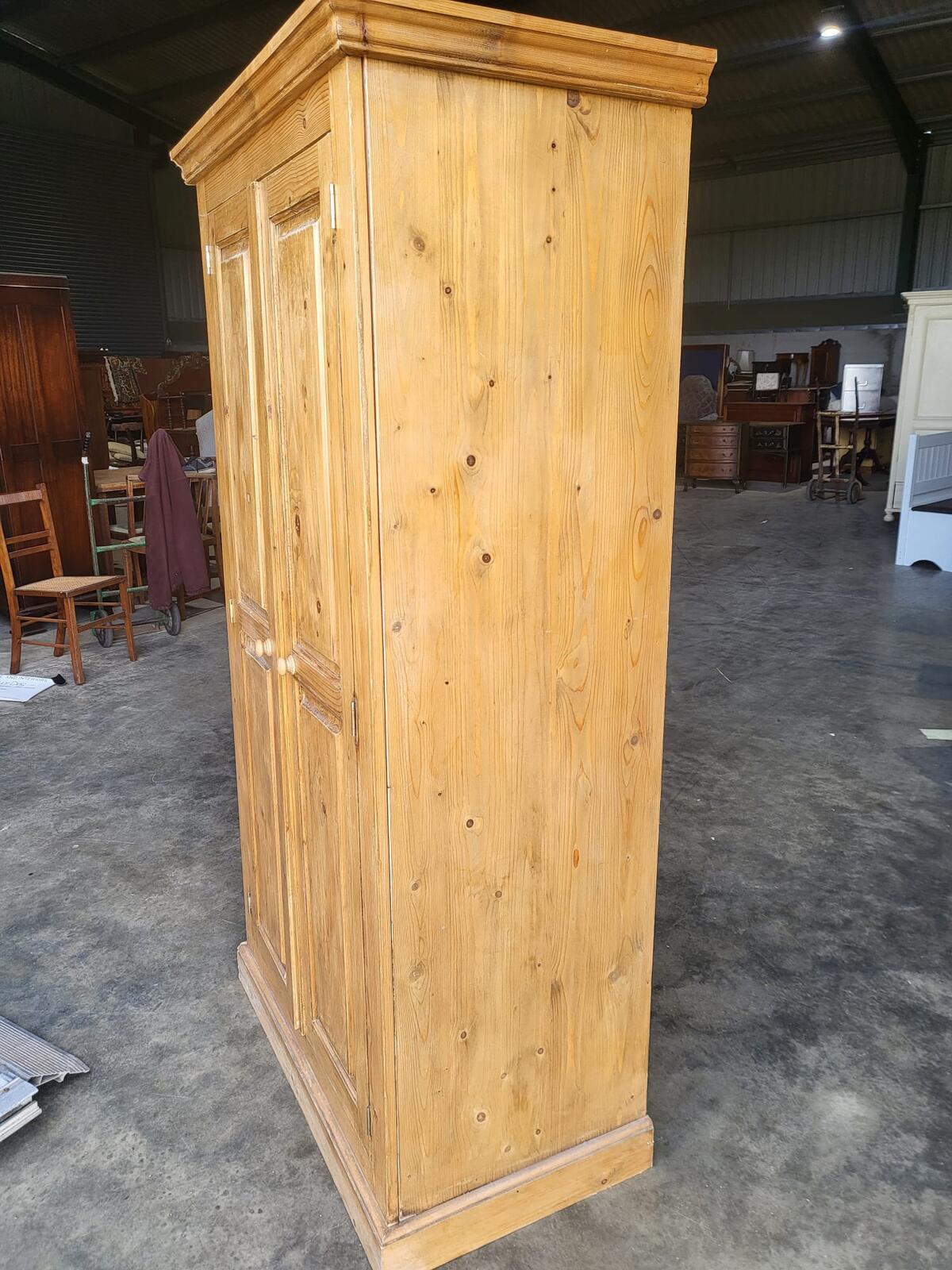 Pine panelled 2 door wardrobe hanging rail bedroom