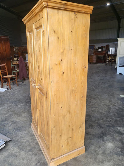 Pine panelled 2 door wardrobe hanging rail bedroom