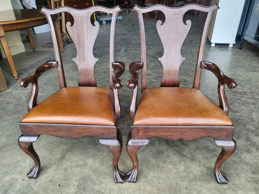Ralph Lauren Pair open armchairs carvers leather seats [COPY]