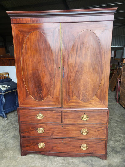 Antique Regency ? mahogany double wardrobe drawers linen press