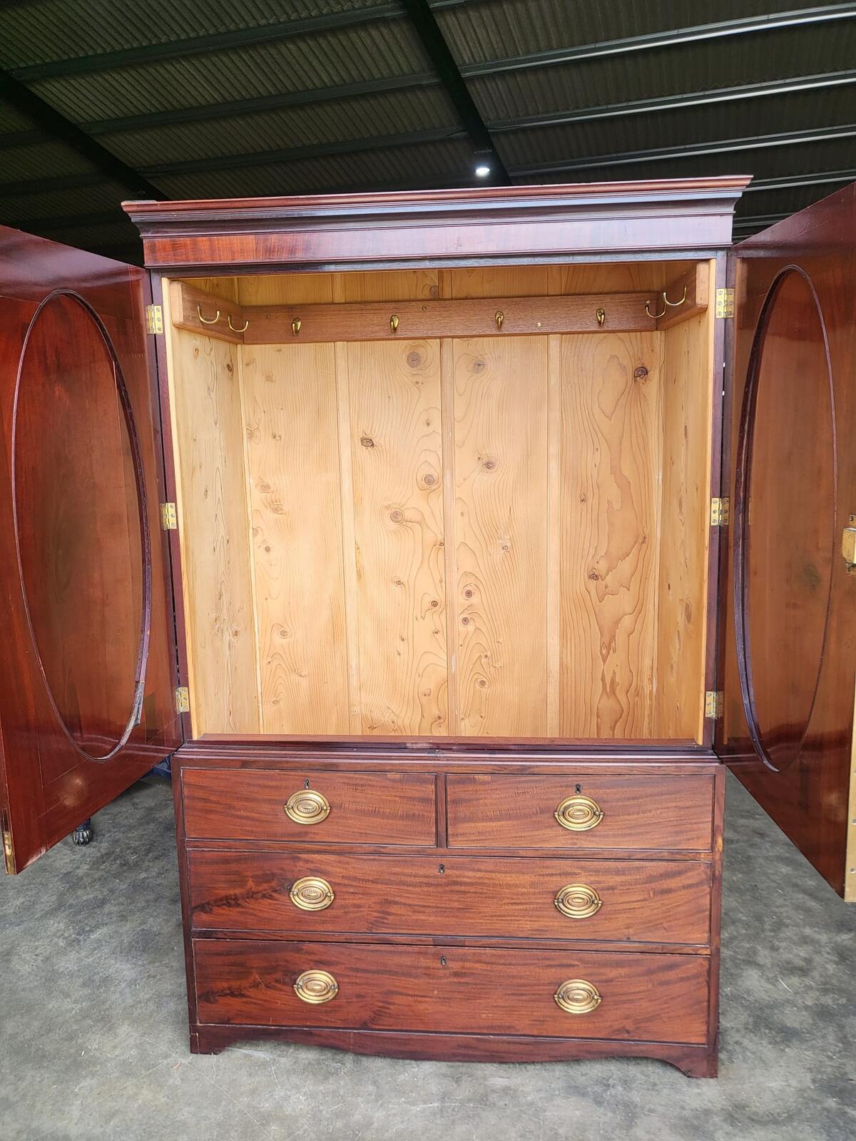Antique Regency ? mahogany double wardrobe drawers linen press