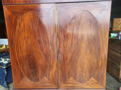 Antique Regency ? mahogany double wardrobe drawers linen press