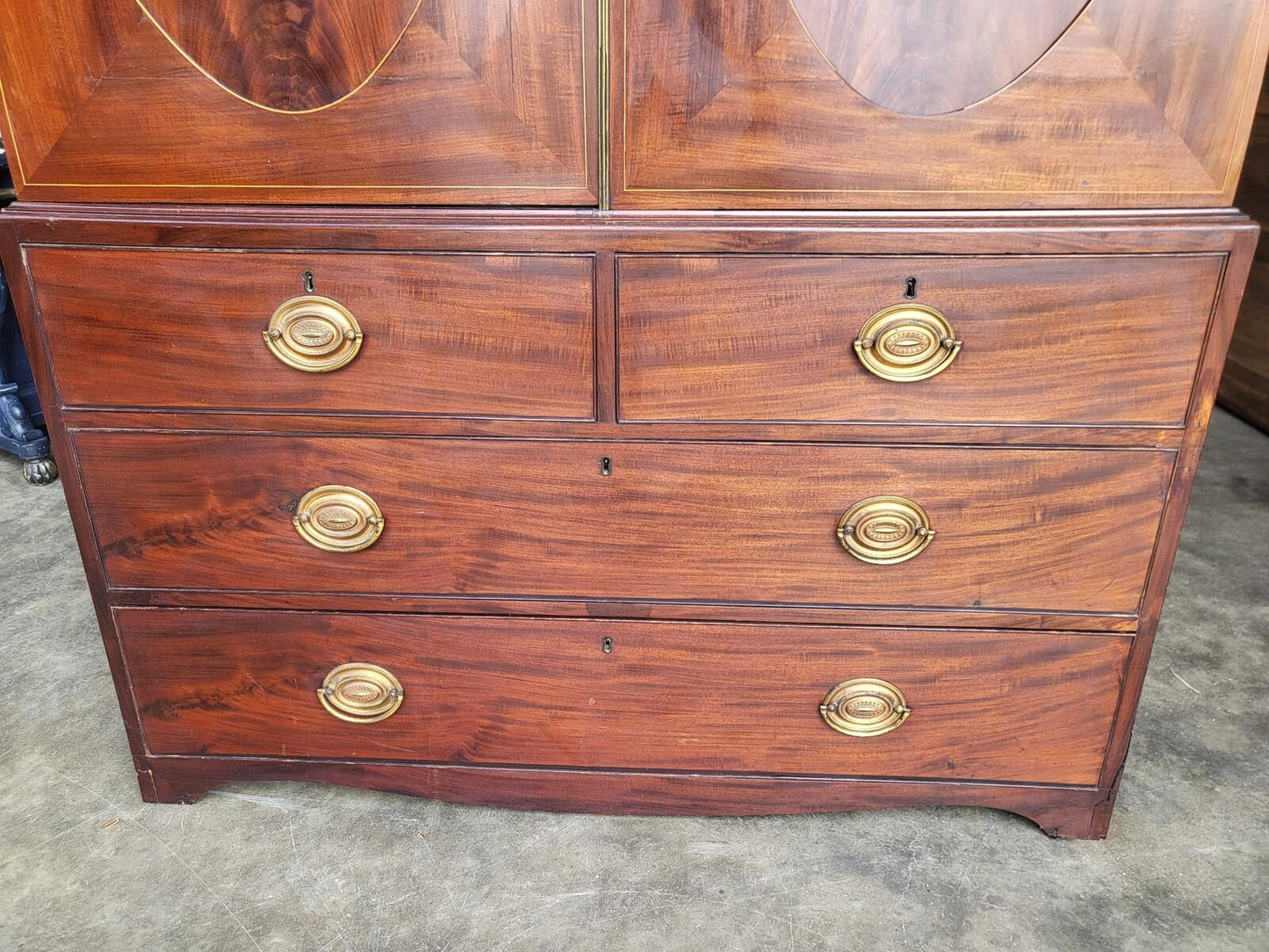Antique Regency ? mahogany double wardrobe drawers linen press