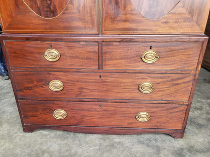 Antique Regency ? mahogany double wardrobe drawers linen press