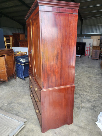 Antique Regency ? mahogany double wardrobe drawers linen press