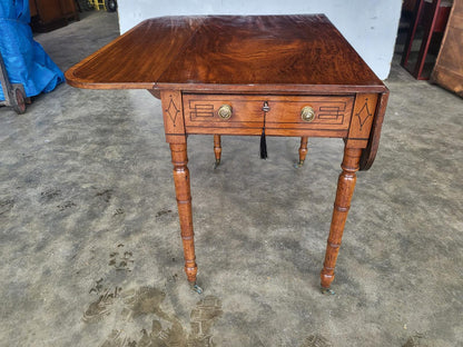 Antique Regency inlaid Pembroke drop leaf dining occasional table drawer