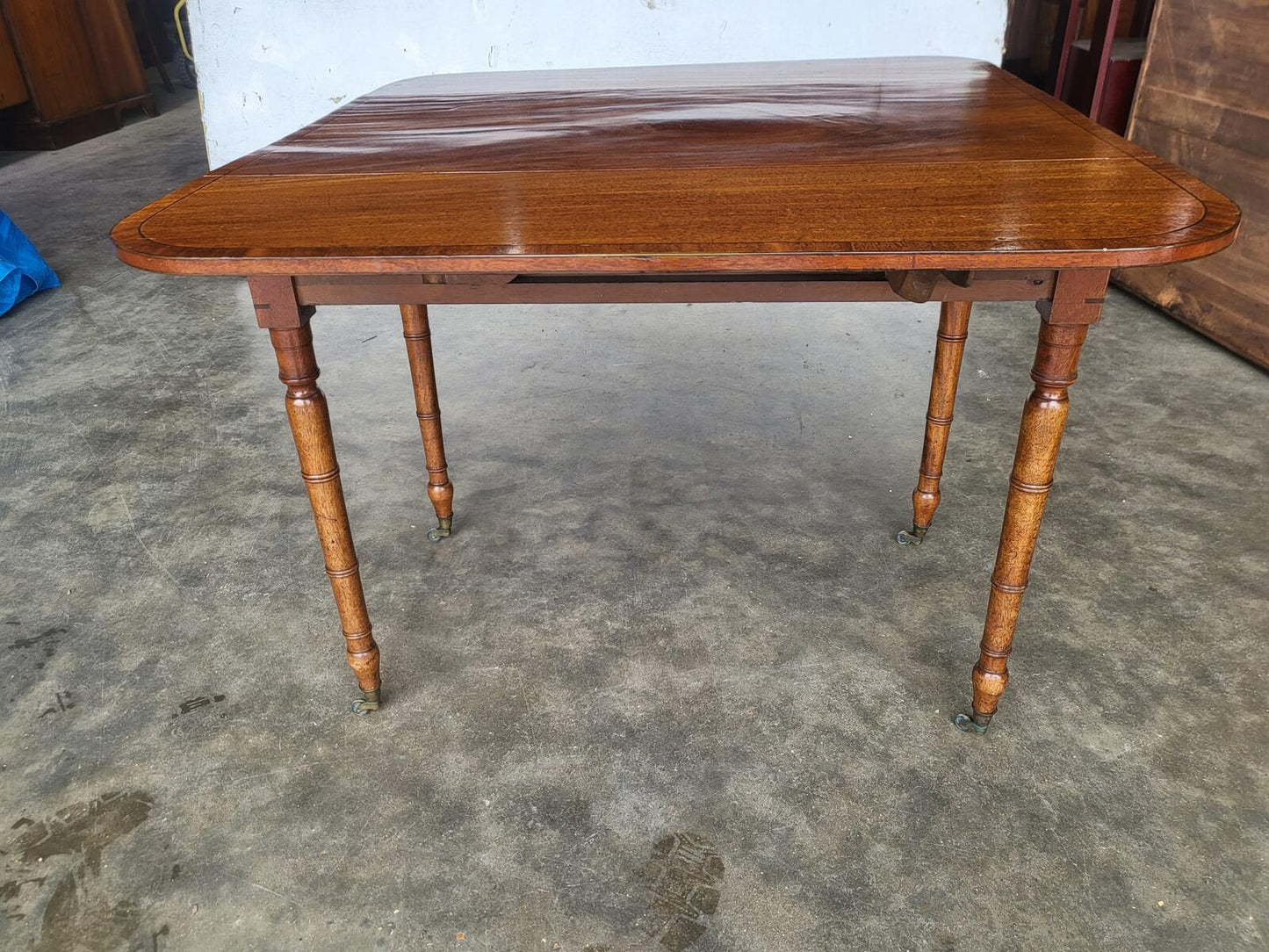 Antique Regency inlaid Pembroke drop leaf dining occasional table drawer
