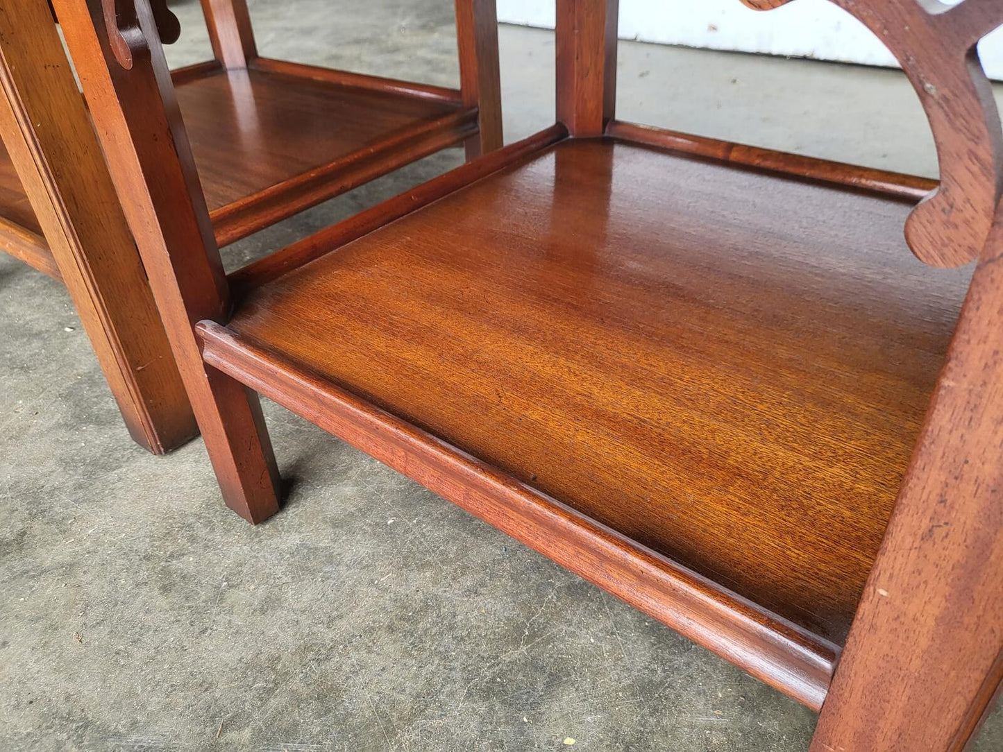 Pair two antique repro Charles Barr lamp side tables