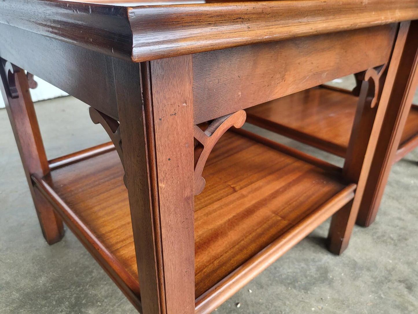 Pair two antique repro Charles Barr lamp side tables