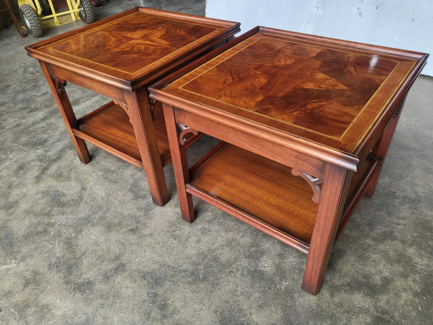 Pair two antique repro Charles Barr lamp side tables