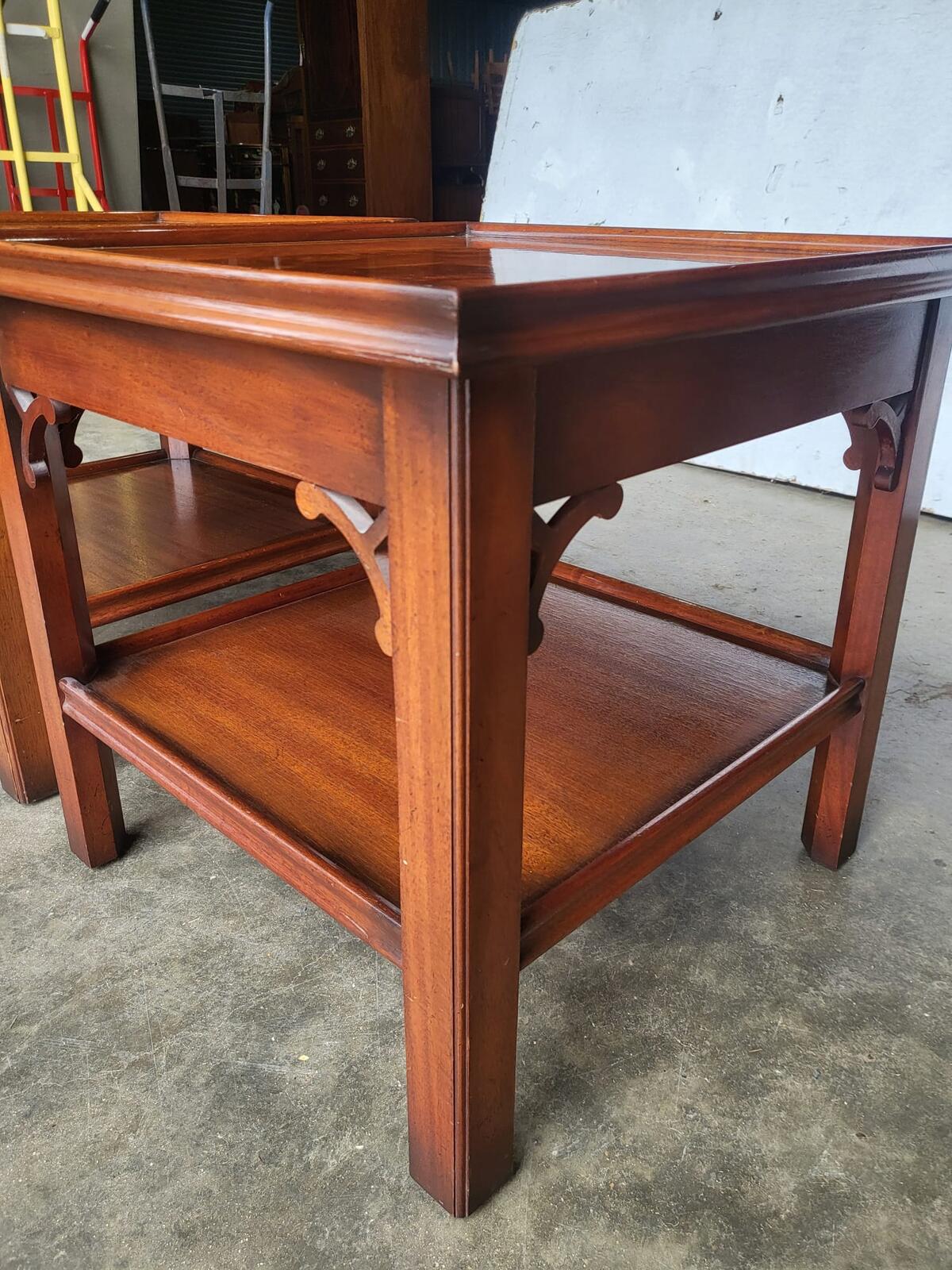 Pair two antique repro Charles Barr lamp side tables