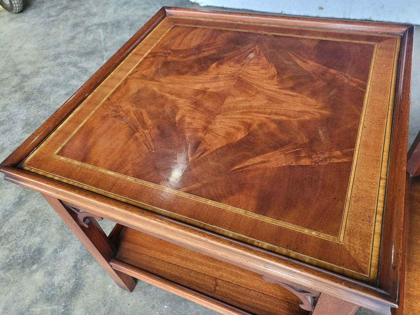 Pair two antique repro Charles Barr lamp side tables