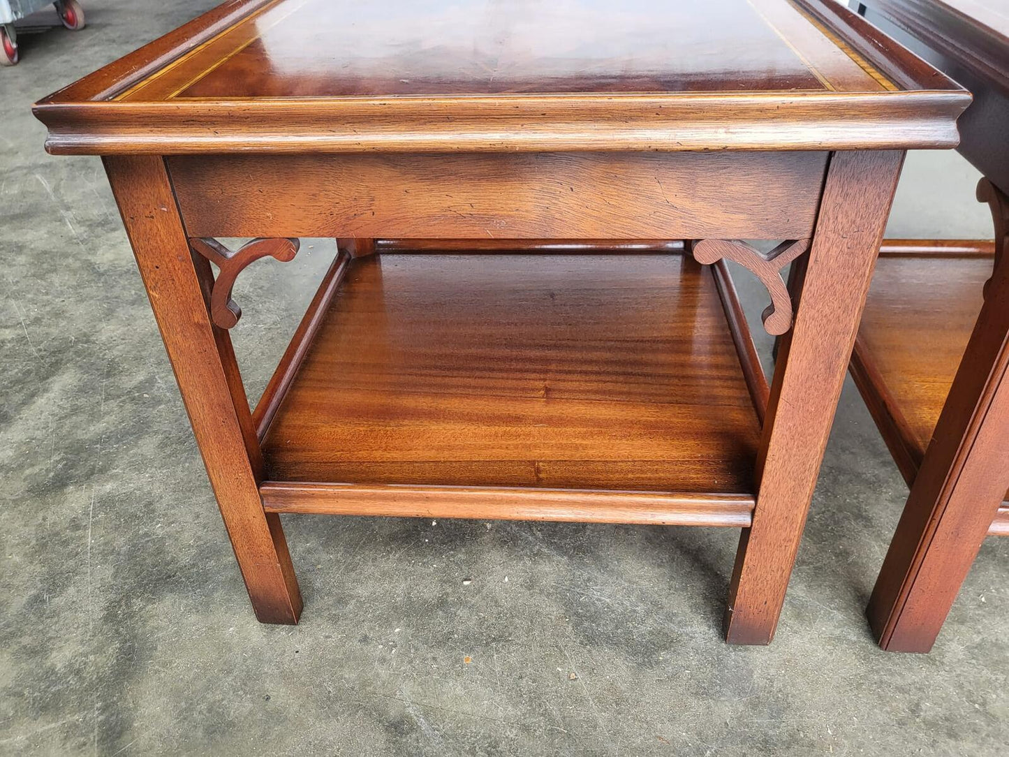 Pair two antique repro Charles Barr lamp side tables