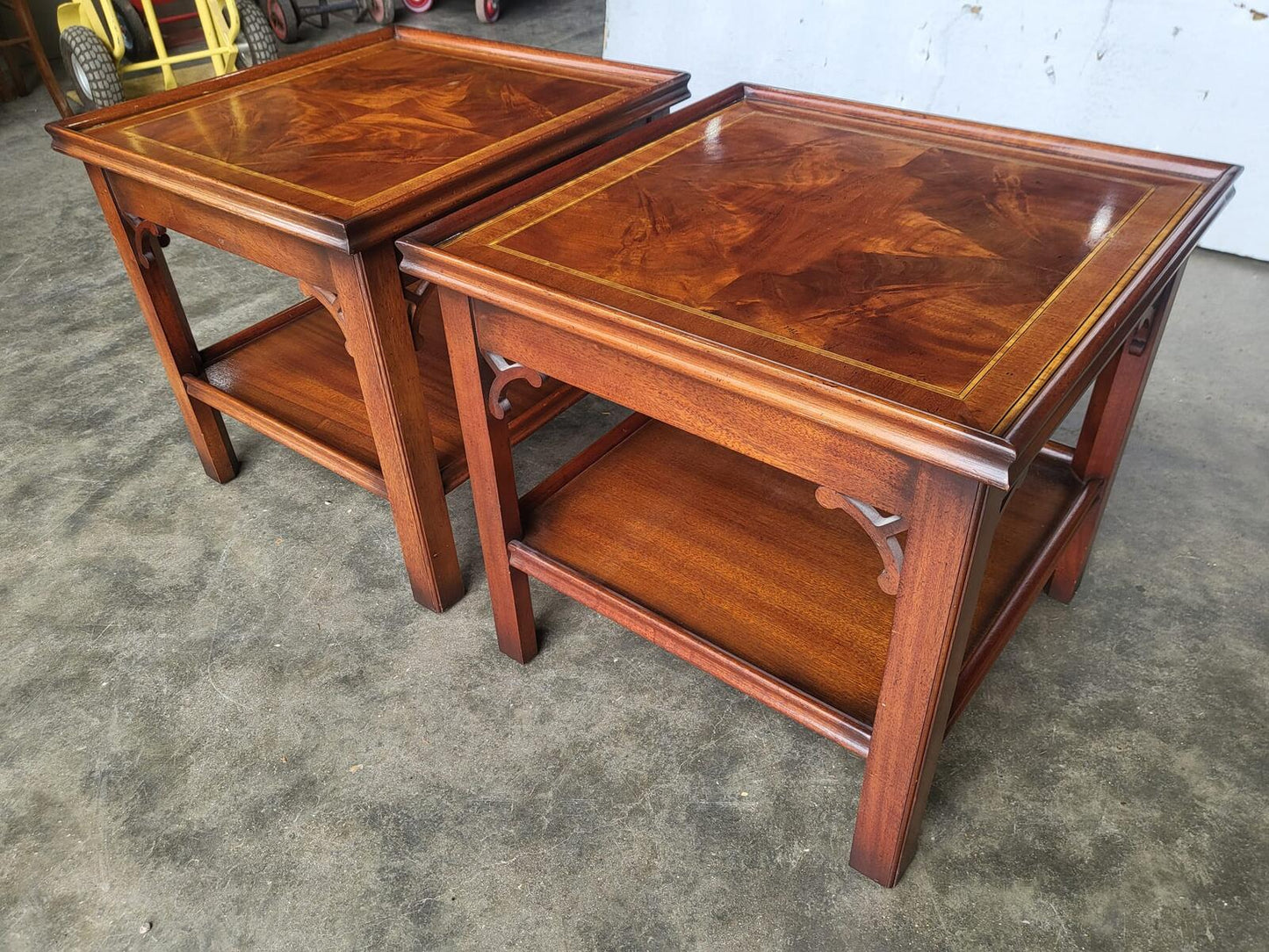 Pair two antique repro Charles Barr lamp side tables