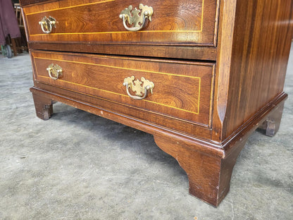 Antique repro inlaid 4 over 4 chest of drawers bracket feet