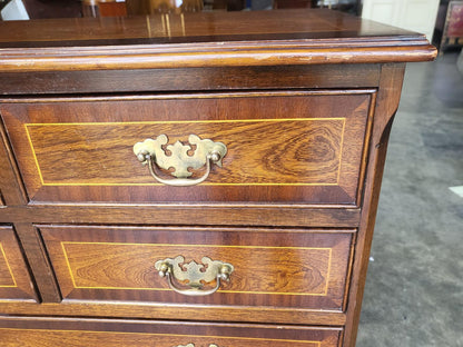 Antique repro inlaid 4 over 4 chest of drawers bracket feet