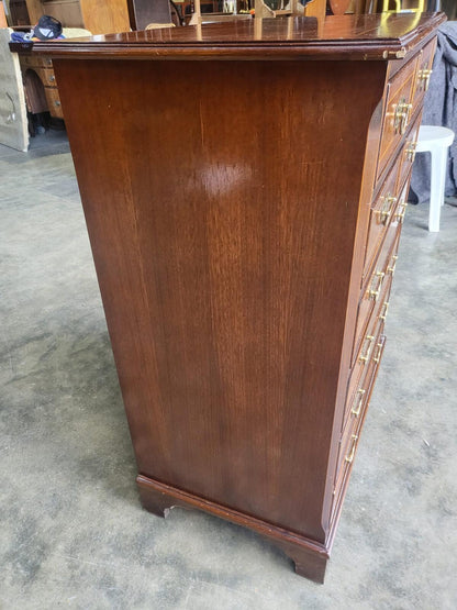 Antique repro inlaid 4 over 4 chest of drawers bracket feet
