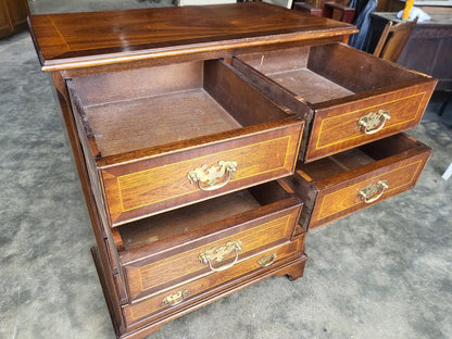 Antique repro inlaid 4 over 4 chest of drawers bracket feet