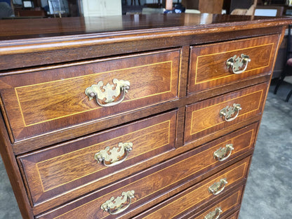 Antique repro inlaid 4 over 4 chest of drawers bracket feet