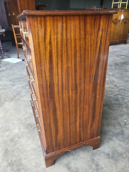 Antique repro inlaid 4 over 4 chest of drawers bracket feet