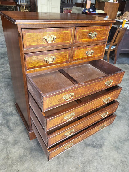 Antique repro inlaid 4 over 4 chest of drawers bracket feet
