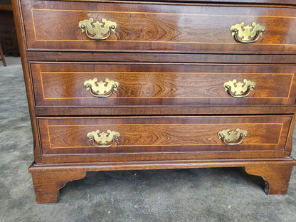 Antique repro inlaid 4 over 4 chest of drawers bracket feet