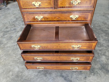 Antique repro inlaid 4 over 4 chest of drawers bracket feet