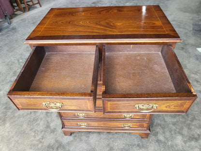Antique repro inlaid 4 over 4 chest of drawers bracket feet