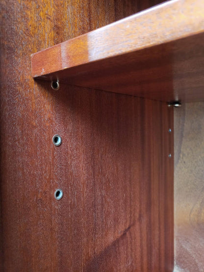 Antique repro large 3 door glazed bookcase cabinet shelves