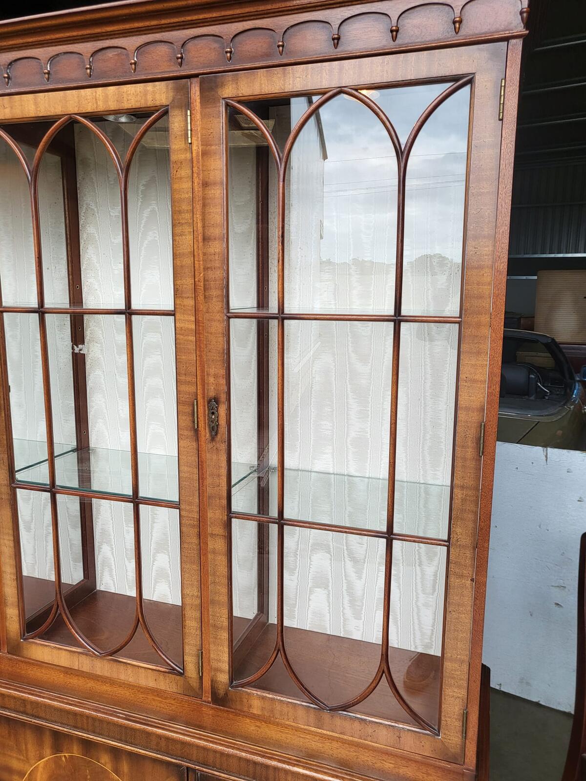 Antique repro large 3 door glazed bookcase cabinet shelves