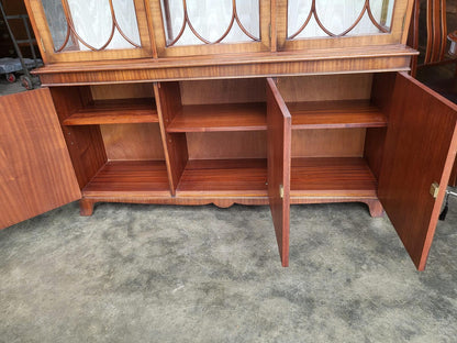 Antique repro large 3 door glazed bookcase cabinet shelves