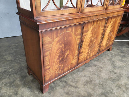 Antique repro large 3 door glazed bookcase cabinet shelves