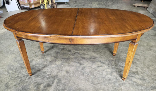 Antique repro large oak D end  extending dining table seat to 10
