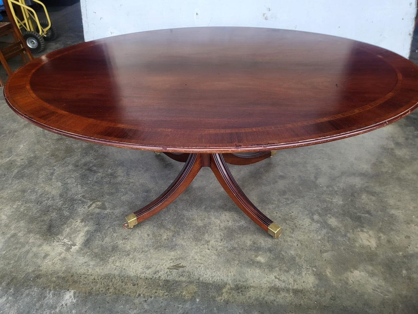 Antique repro large oval tilt top pedestal dining table seat 6