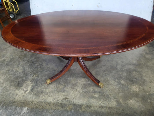 Antique repro large oval tilt top pedestal dining table seat 6