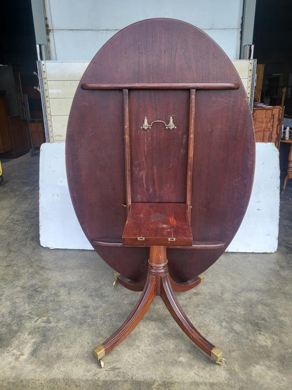 Antique repro large oval tilt top pedestal dining table seat 6