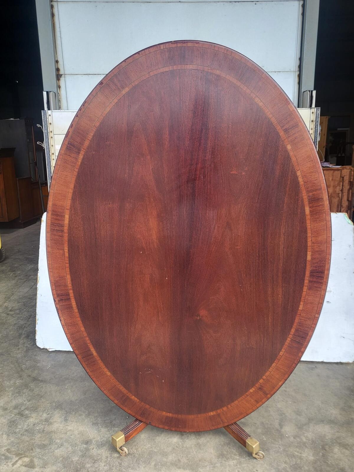 Antique repro large oval tilt top pedestal dining table seat 6