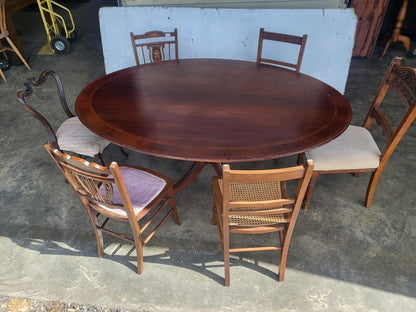 Antique repro large oval tilt top pedestal dining table seat 6
