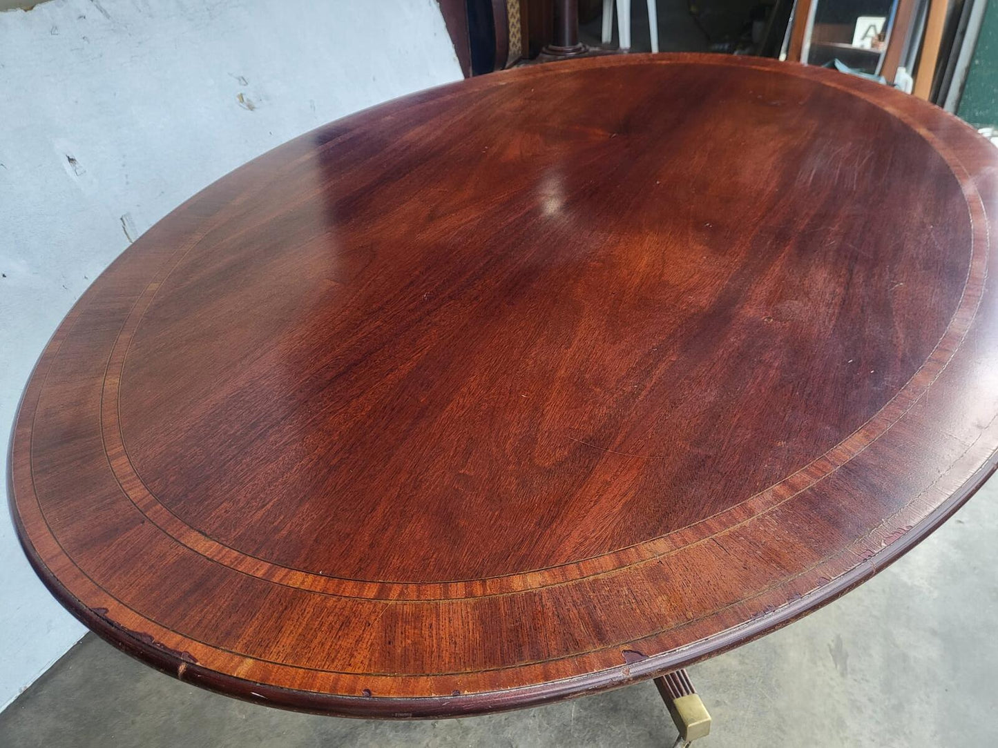 Antique repro large oval tilt top pedestal dining table seat 6
